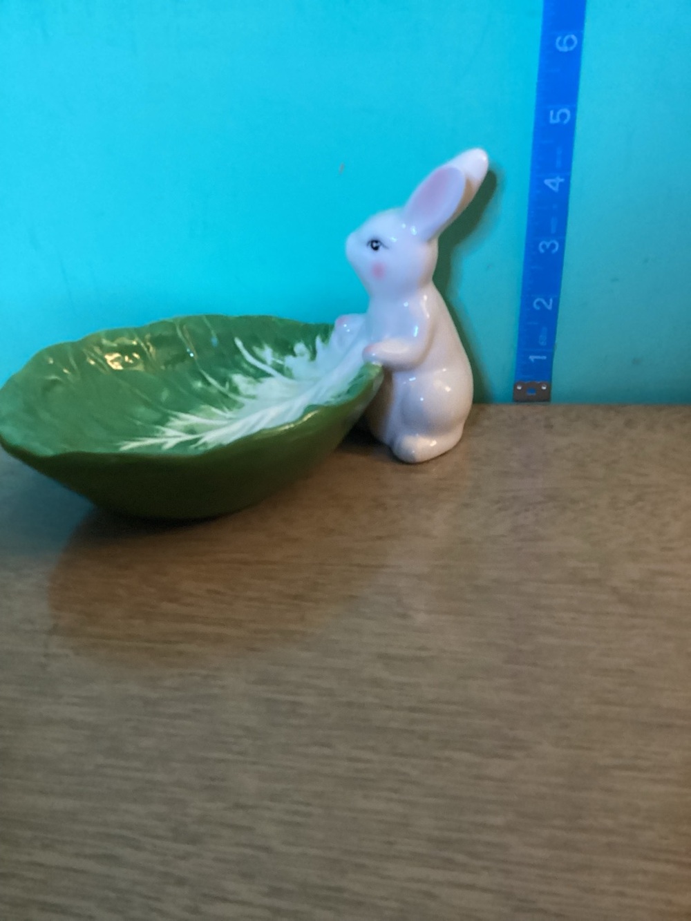 Easter Bunny Rabbit Candy Dish Bowl Cabbage Leaf - Picture 11 of 11